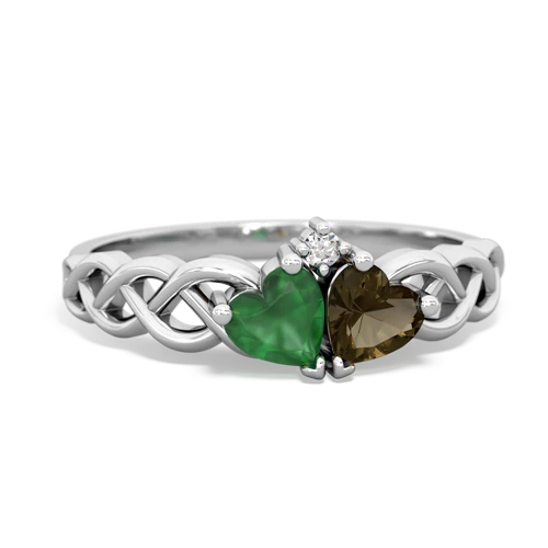 emerald-smoky quartz celtic braid ring