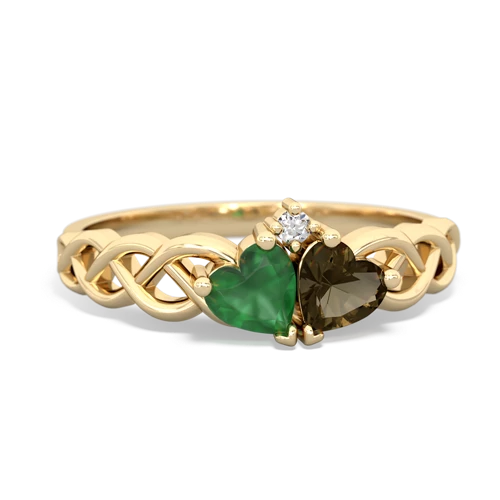 emerald-smoky quartz celtic braid ring