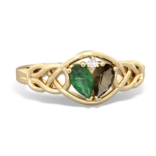 emerald-smoky quartz celtic knot ring