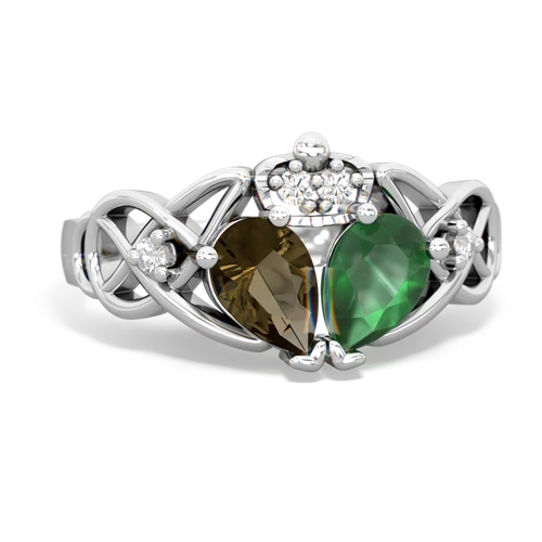 Emerald Genuine Emerald with Genuine Smoky Quartz Two Stone Claddagh ring Ring
