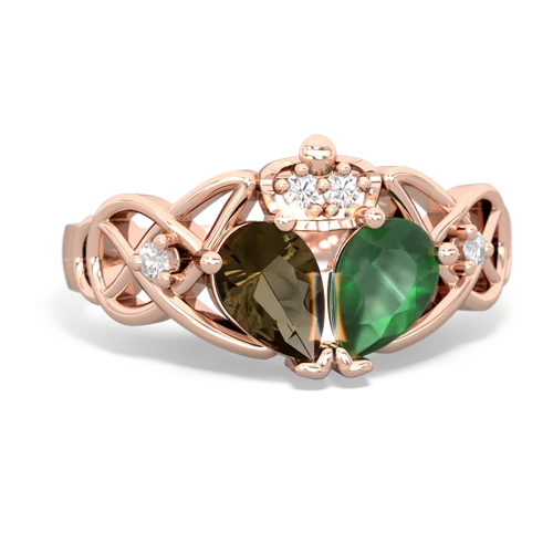 emerald-smoky quartz claddagh ring