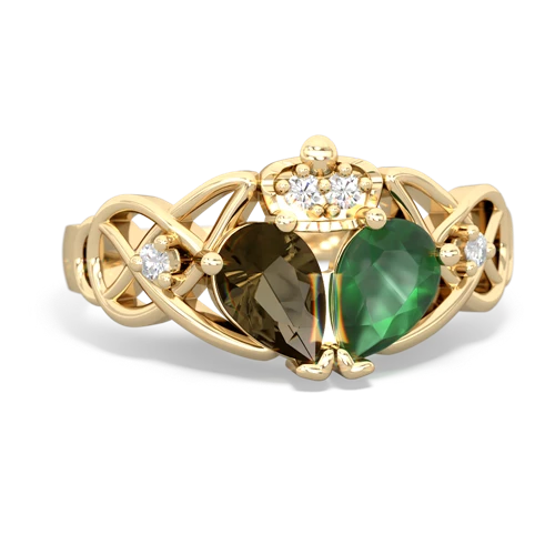 emerald-smoky quartz claddagh ring