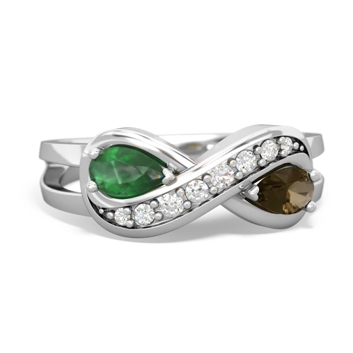 Emerald Genuine Emerald with Genuine Smoky Quartz Diamond Infinity ring Ring