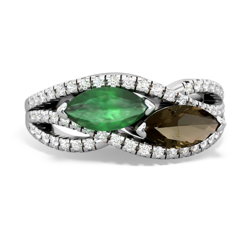 Emerald Genuine Emerald with Genuine Smoky Quartz Diamond Rivers ring Ring