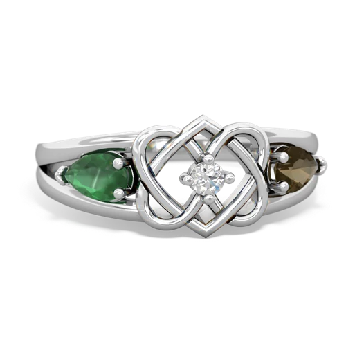 Emerald Genuine Emerald with Genuine Smoky Quartz Hearts Intertwined ring Ring