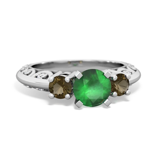 Emerald Genuine Emerald with Genuine Smoky Quartz Art Deco ring Ring