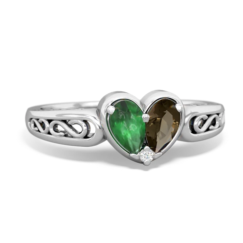 Emerald Genuine Emerald with Genuine Smoky Quartz filligree Heart ring Ring