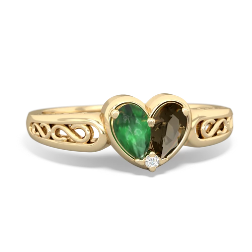 emerald-smoky quartz filligree ring