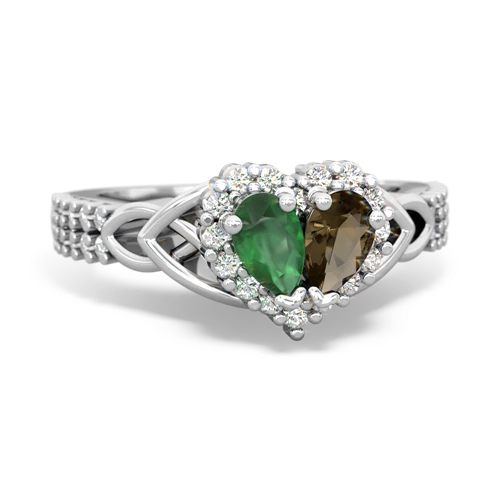 Emerald Genuine Emerald with Genuine Smoky Quartz Celtic Knot Engagement ring Ring