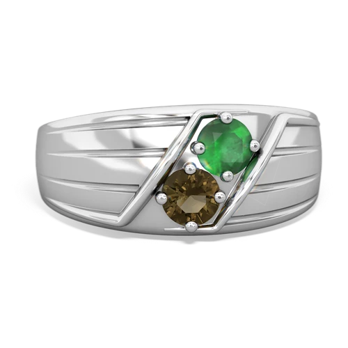 Emerald Genuine Emerald with Genuine Smoky Quartz Art Deco Men's ring Ring