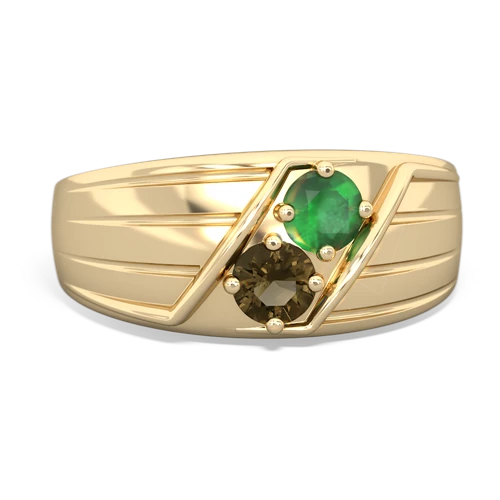 emerald-smoky quartz mens ring