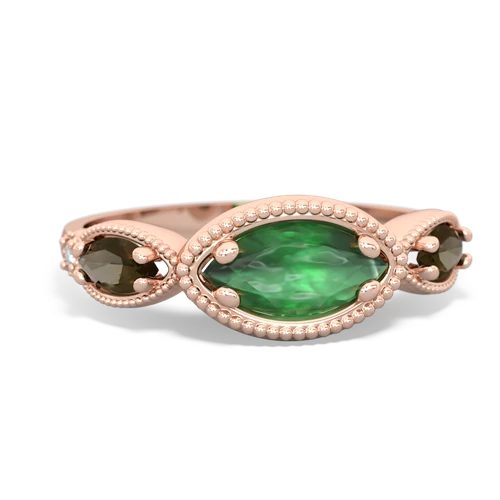 Emerald Genuine Emerald with Genuine Smoky Quartz and Genuine Emerald Antique Style Keepsake ring Ring