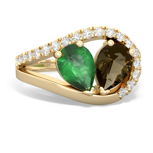 emerald-smoky quartz pave heart ring