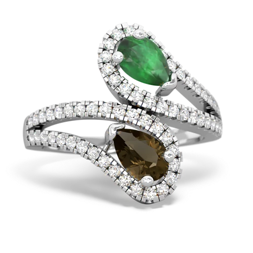 emerald-smoky quartz pave swirls ring