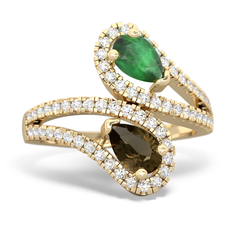 emerald-smoky quartz pave swirls ring