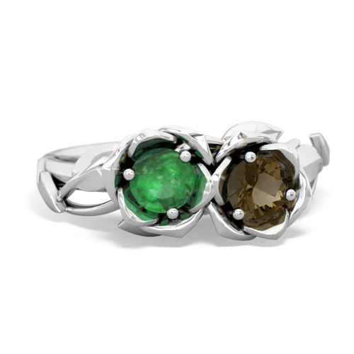 emerald-smoky quartz roses ring