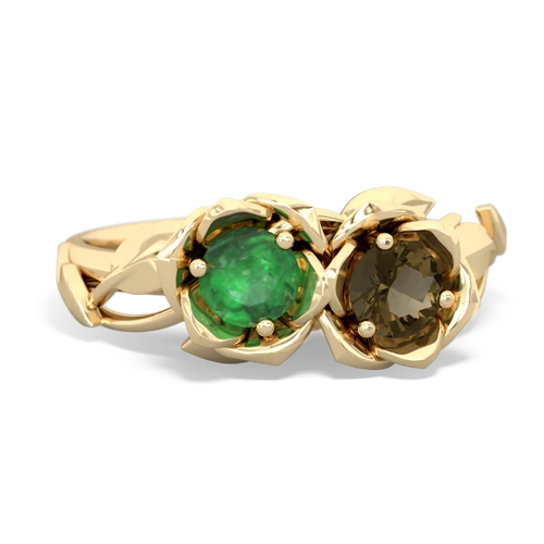 emerald-smoky quartz roses ring