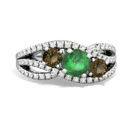 emerald-smoky quartz three stone pave ring