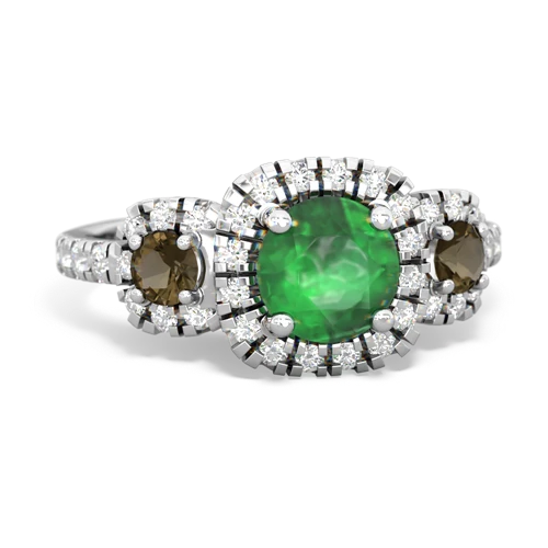 Emerald Genuine Emerald with Genuine Smoky Quartz and  Regal Halo ring Ring