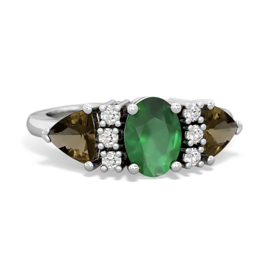 Emerald Genuine Emerald with Genuine Smoky Quartz and  Antique Style Three Stone ring Ring