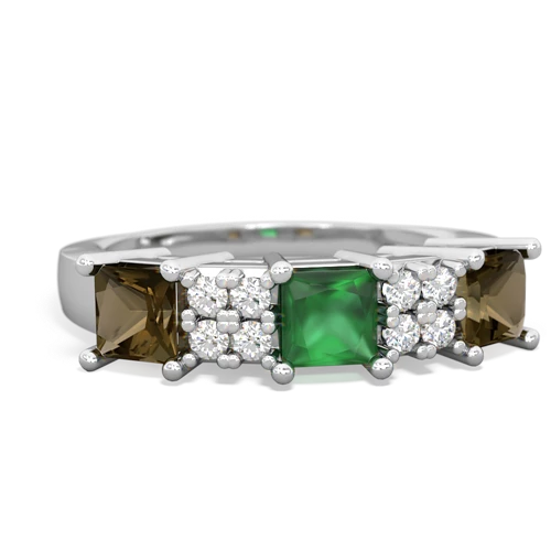 Emerald Genuine Emerald with Genuine Smoky Quartz and Genuine Fire Opal Three Stone ring Ring