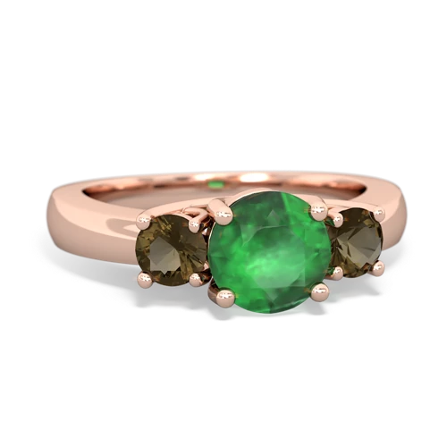 Emerald Genuine Emerald with Genuine Smoky Quartz and Genuine Fire Opal Three Stone Trellis ring Ring