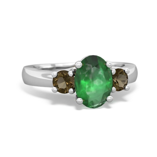 Emerald Genuine Emerald with Genuine Smoky Quartz Three Stone Trellis ring Ring