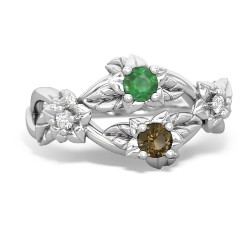Emerald Genuine Emerald with Genuine Smoky Quartz Sparkling Bouquet ring Ring