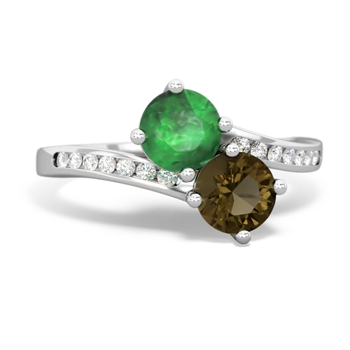 emerald-smoky quartz two stone channel ring