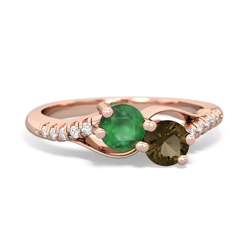 emerald-smoky quartz two stone infinity ring