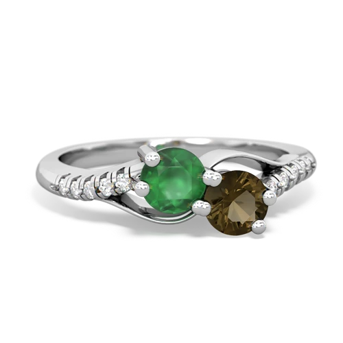 emerald-smoky quartz two stone infinity ring