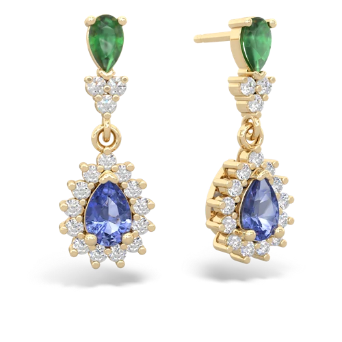 Emerald Genuine Emerald with Genuine Tanzanite Halo Pear Dangle earrings Earrings