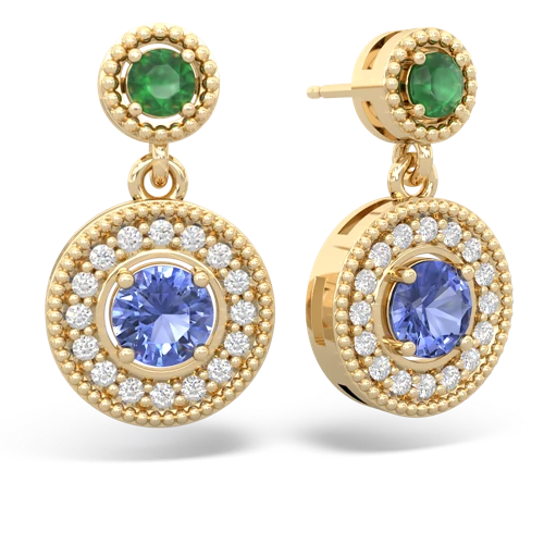 Emerald Genuine Emerald with Genuine Tanzanite Halo Dangle earrings Earrings