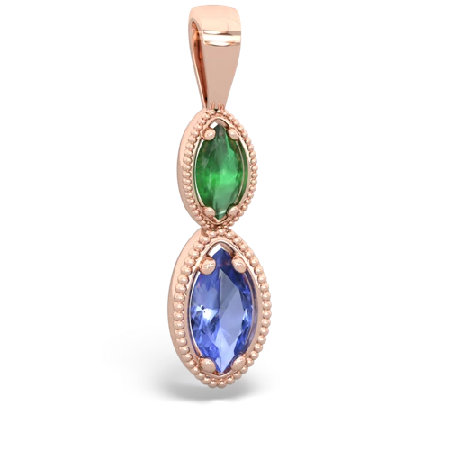 emerald-tanzanite antique milgrain pendant