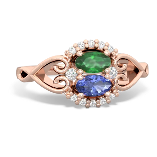emerald-tanzanite antique keepsake ring