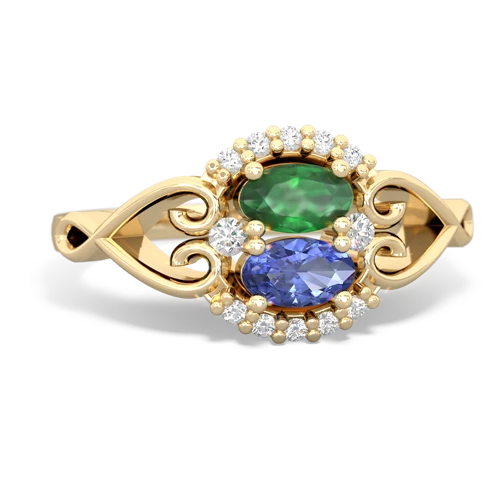 emerald-tanzanite antique keepsake ring