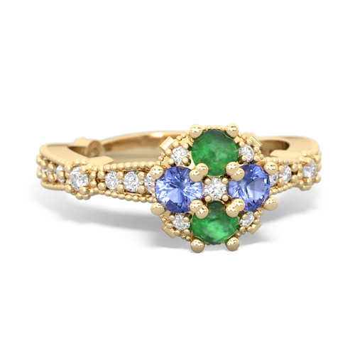 Emerald Genuine Emerald with Genuine Tanzanite Milgrain Antique Style ring Ring