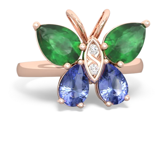 emerald-tanzanite butterfly ring