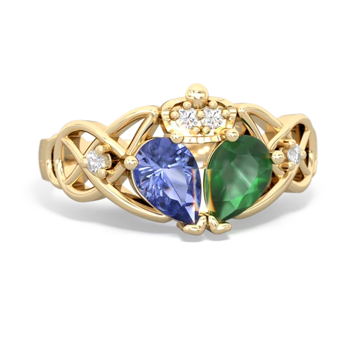 Emerald Genuine Emerald with Genuine Tanzanite Two Stone Claddagh ring Ring