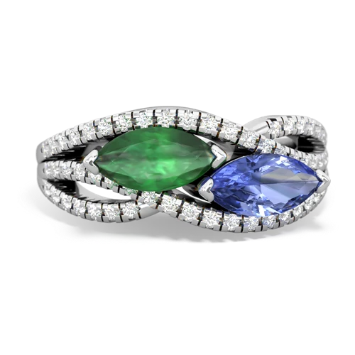 emerald-tanzanite double heart ring