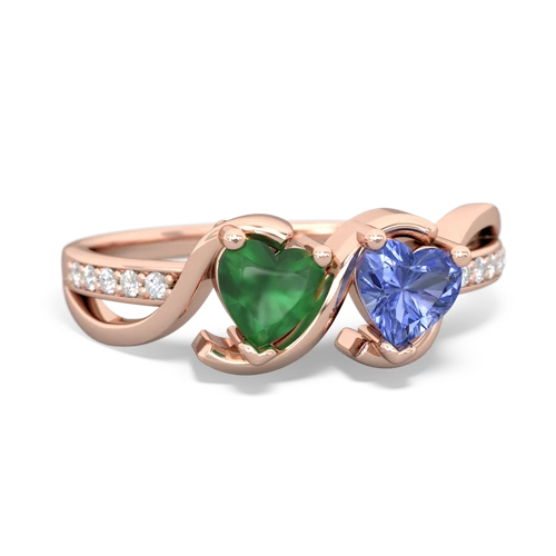 emerald-tanzanite double heart ring