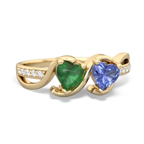 emerald-tanzanite double heart ring