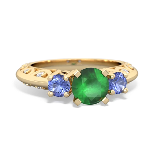 Emerald Genuine Emerald with Genuine Tanzanite Art Deco ring Ring