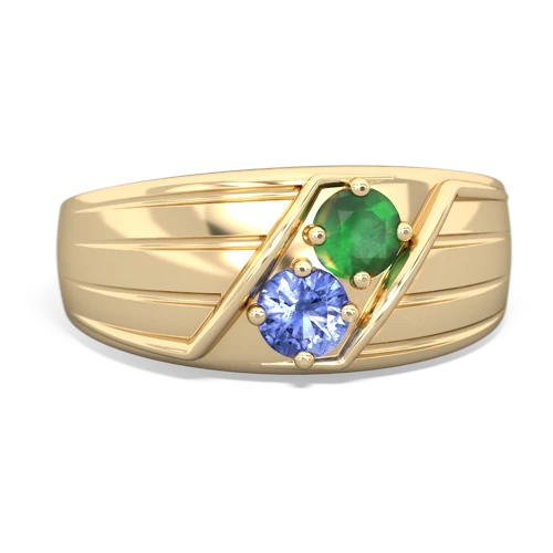 Emerald Genuine Emerald with Genuine Tanzanite Art Deco Men's ring Ring