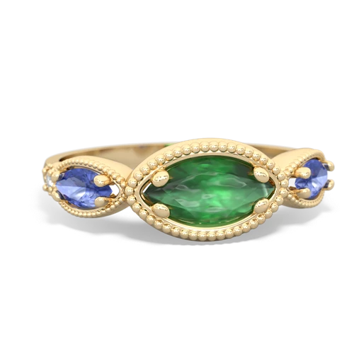 emerald-tanzanite milgrain marquise ring