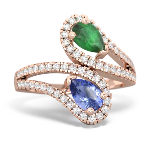emerald-tanzanite pave swirls ring