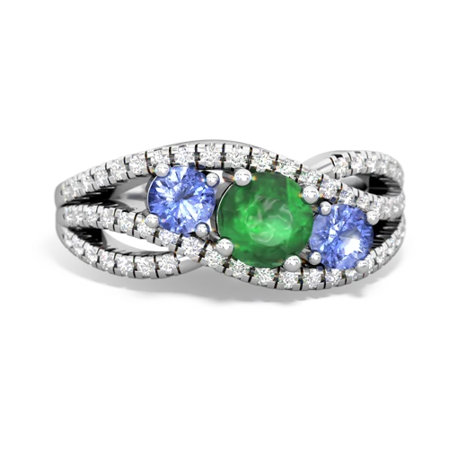 emerald-tanzanite three stone pave ring