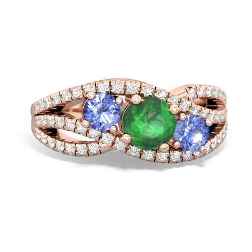 emerald-tanzanite three stone pave ring