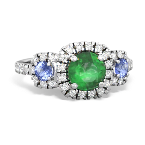 Emerald Genuine Emerald with Genuine Tanzanite and  Regal Halo ring Ring