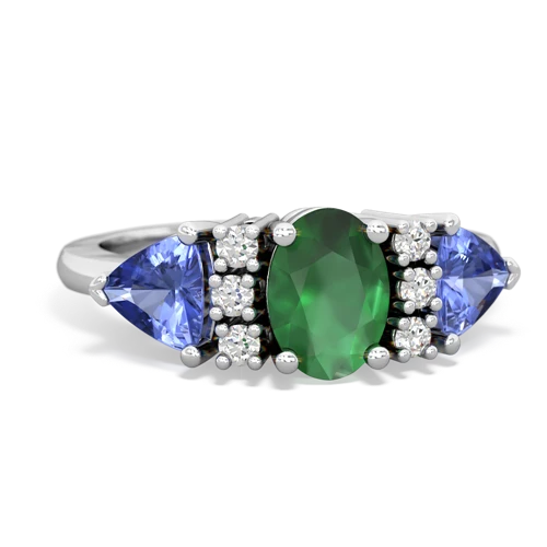 Emerald Genuine Emerald with Genuine Tanzanite and  Antique Style Three Stone ring Ring